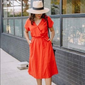 SOLD-Red faux wrap dress